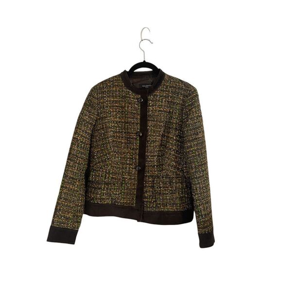 Talbots Womens Vintage Jacket 8P Tweed Button Front Brown Velvet Trim - Picture 1 of 3